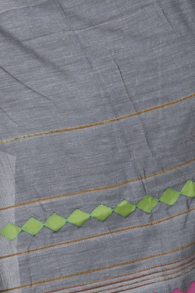 Grey Pure Cotton Tika Applique Saree (1276)